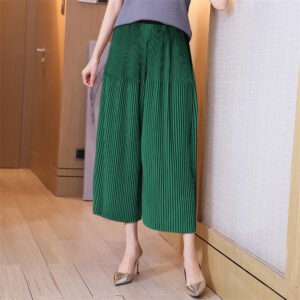 Jia Ning pleated high temperature shaping high elasticity casual and comfortable oversized loose cropped pants, stylish and simple wide leg pants：圖片 10