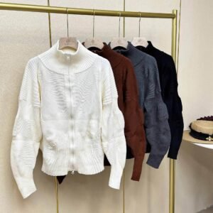 Jianing's new autumn and winter long sleeved plus size slimming women's stand up collar knitted zipper jacket long sleeved casual style loose fit：圖片 3