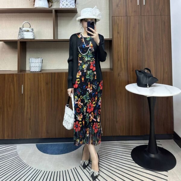 K231217 popular new round neck long vest skirt sleeveless printed tassel dress