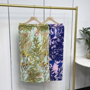 Jia Ning's new versatile and elegant women's clothing mid to long half skirt, bamboo leaf printed half skirt, artistic retro A-line skirt, casual