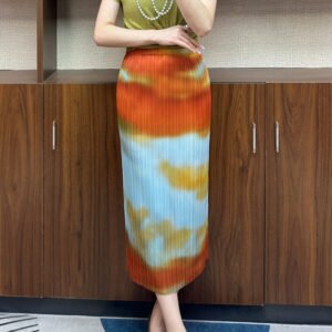Jianing Summer New Artistic Style Retro A-line Skirt High Temperature Forming Wrinkle Medium Long Skirt Fashion Women's Flower Pattern Skirt