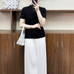 Jia Ning summer pleated T-shirt women's classic versatile solid color temperament loose short sleeved top pullover Japanese and Korean casual style