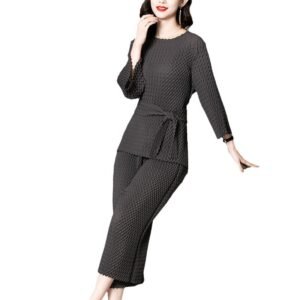 Jia Ning pleated two-piece set, European style pleated 2021 spring/summer new women's wide leg pants set k200504：圖片 4