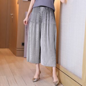 Jia Ning pleated high temperature shaping high elasticity casual and comfortable oversized loose cropped pants, stylish and simple wide leg pants