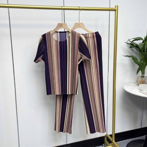 K231201 round neck versatile and fashionable summer short sleeved color blocked set striped set