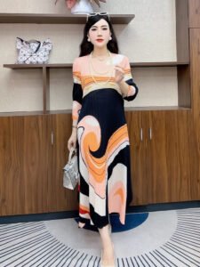 2024 Summer Dress Women's Printed Medium to Long Size Seven Sleeve Loose Large Mom Dress Comfortable Casual Long Dress：圖片 3