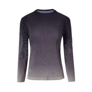 Jia Ning pleated temperament gradient color top base shirt round neck long sleeved temperament commuting versatile fashion Western style slim fit：圖片 3