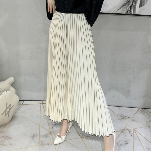 Miyake casual pants 2023 summer new fashionable pleated striped wide leg pants high waist slimming 9% pleated skirt