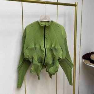 Jialing's new slimming women's long sleeved three-dimensional zipper cardigan jacket with stand up collar and artistic retro style：圖片 5
