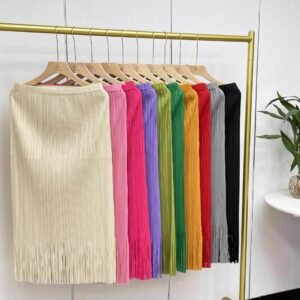 Y230913 Jia Ning new versatile temperament elastic band medium long clean color tassel half skirt