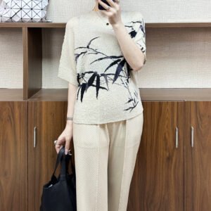 Jia Ning Fold Summer New Retro Feng Shui Ink Bamboo Printed Short Sleeve Top Fashionable and Versatile, Loose and Slim, Fashionable