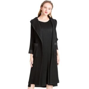 K8107JiaNing new winter coat woolen hooded cardigan medium long pleated jacket：圖片 10