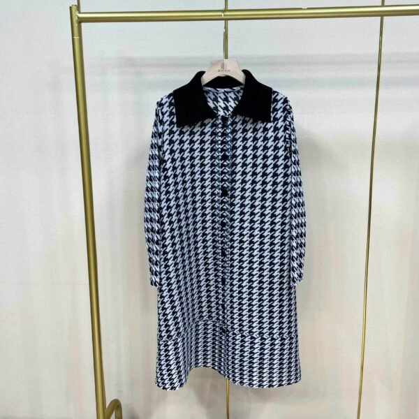 New Fashionable Versatile Loose Medium to Long Thousand Bird Grid Coat cardigan Dress Retro Style Flip Collar Women's Coat