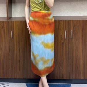 Jianing Summer New Artistic Style Retro A-line Skirt High Temperature Forming Wrinkle Medium Long Skirt Fashion Women's Flower Pattern Skirt：圖片 4