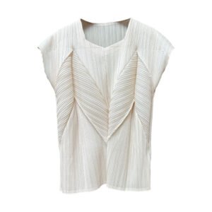 Miyake 2024 Summer Minimalist T-shirt Top for Women's New Short Sleeve Style Square Neck Look Slimming and Age Reducing Folded Top：圖片 8