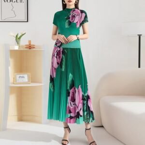 Jia Ning's new style versatile high neck slim fit women's suit with collar rose and corn pleat set, high-end and elegant
