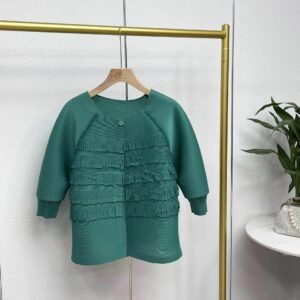 K231230 spring/summer new loose short round neck cardigan top with zip sleeves and tassels：圖片 7