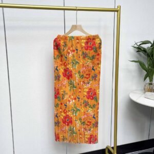 K231209 temperament print versatile fashion elastic band medium long tassel print half skirt artistic retro A-line skirt：圖片 7