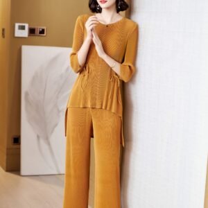 L229146 loose plus size fashionable versatile casual wide leg pants set with tie rope set：圖片 6