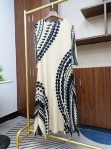 Hot selling 2024 autumn new high-end printed temperament fashionable slimming pleated women's dress high-end slit：圖片 5