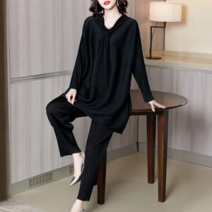 K200803 Jia Ning pleated noblewoman set two-piece set for spring 2021, stylish plus size, fat mm, slimming and reducing age：圖片 7