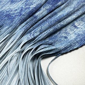 Jia Ning summer bat-sleeved fringed denim blue top is fashionable, loose round neck, casual blue and versatile print：圖片 4