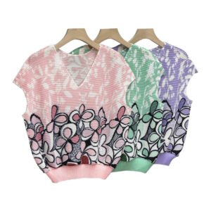 Jia Ning's new summer short sleeved V-neck loose sleeveless clover print vest top：圖片 4
