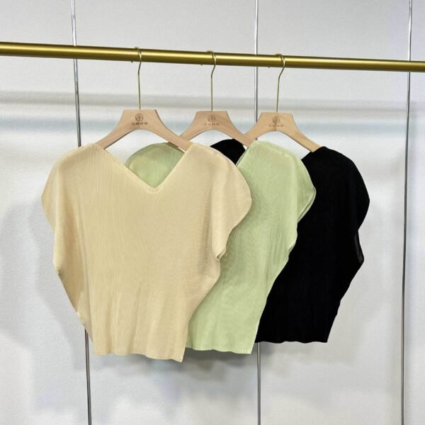 K223797 Jia Ning Fold New Versatile Short Summer Love Fold Top V-neck Loose, Fresh and Sweet
