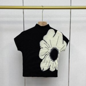 Z230410 New High Collar Outer Short Summer Sunflower Corn Fold Top Short Sleeve T-shirt Art Retro Style：圖片 7