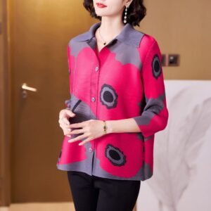 K221152 Jia Ning Fold New Fashionable Loose and Versatile temperament Flip Collar Cardigan Top：圖片 4