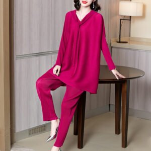 K200803 Jia Ning pleated noblewoman set two-piece set for spring 2021, stylish plus size, fat mm, slimming and reducing age：圖片 4