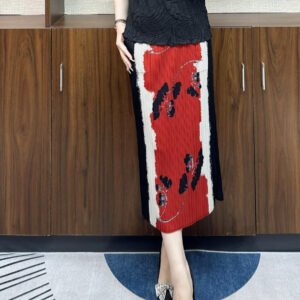 Jia Ning's new age reducing and slimming look, plus size loose and fashionable mid to long style, high waist, elastic waist, leaf color blocked half skirt：圖片 7