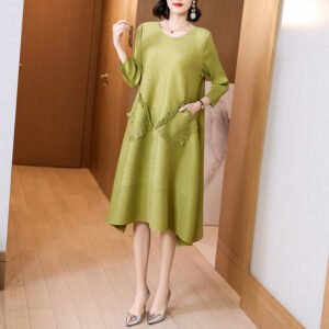 Z2022001 Jiatwisted pleated pocket tassel loose fashion temperament anti-aging dress：圖片 3