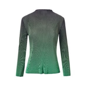 Jia Ning pleated temperament gradient color top base shirt round neck long sleeved temperament commuting versatile fashion Western style slim fit：圖片 4