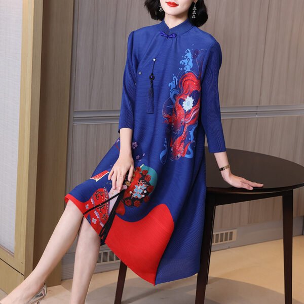 K221076 Jia Ning Folded Cheongsam Improved Plum Blossom Face 3D Printed Chinese Style Loose Large Size Dress