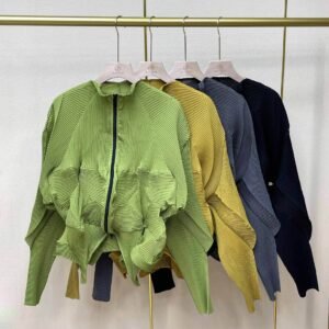 Jialing's new slimming women's long sleeved three-dimensional zipper cardigan jacket with stand up collar and artistic retro style：圖片 3