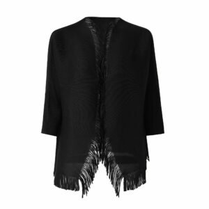Jia Ning pleated loose temperament tassel cardigan top temperament commuting seven quarter sleeve elegant style, western-style, slimming and versatile：圖片 9