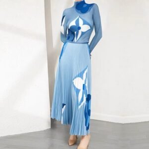 New popular slim fit style, medium to long corn fold print set, skirt and top set, elegant commuting style：圖片 4