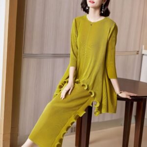 L229143 New Loose and Versatile Wide Leg Pants Fashion Ear Edge Set Pants Top Set Simple and Casual：圖片 6