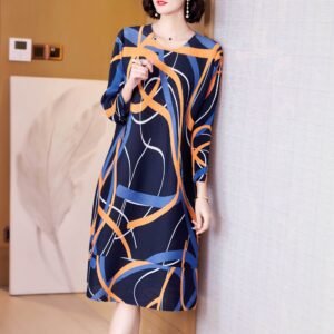 K221158 new versatile loose casual line medium long three color line women's dress summer fashion：圖片 5