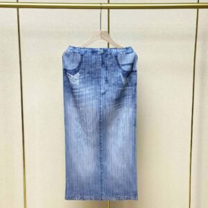 Jia Ning's new style retro split mid length denim half skirt mid length skirt A-line skirt artistic versatile fashion：圖片 3