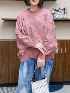 Jia Ning San Zhai's new pleated women's clothing in large size loose fitting pullover, stylish diamond pleated top, early autumn loose long sleeved：圖片 2