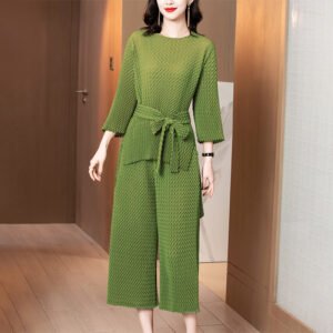Jia Ning pleated two-piece set, European style pleated 2021 spring/summer new women's wide leg pants set k200504：圖片 5