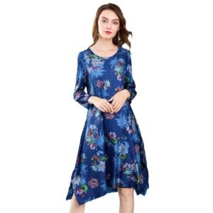 K80924 high-end boutique digital flower dress, Jia Ning's new 18 year old pleated craft round neck large swing dress：圖片 9