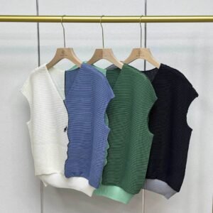 Y230920 Versatile Loose Sleeveless V-neck Head Color blocked Corn Fold Vest Top：圖片 5