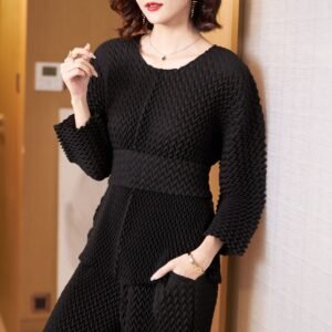 K221120 Jia Ning Fold Three Dimensional Ripple Set Japanese and Korean Leisure Fashion Versatile Leisure Summer Solid Color Nine Points：圖片 4