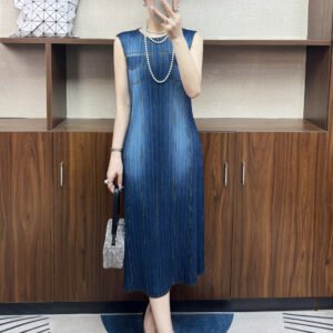 Jia Ning's new denim series sleeveless dress versatile temperament French classic slim pleated vest skirt：圖片 7