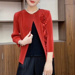 Miyake Autumn Fashion Top Women's Coat Short Long Sleeve Casual Small Suit Women's Versatile Style Wrinkle：圖片 7