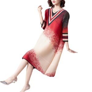 K221134 New Gradient Color Splicing Versatile Medium to Long V-neck Dot Dress：圖片 6