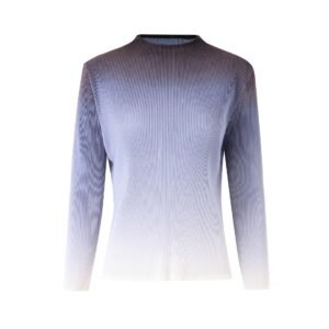 Jia Ning pleated temperament gradient color top base shirt round neck long sleeved temperament commuting versatile fashion Western style slim fit：圖片 5